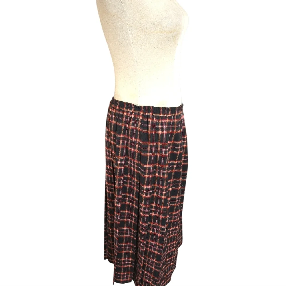 Appleseed's Black and Red Plaid Pleated Midi Skirt - Picture 3 of 7